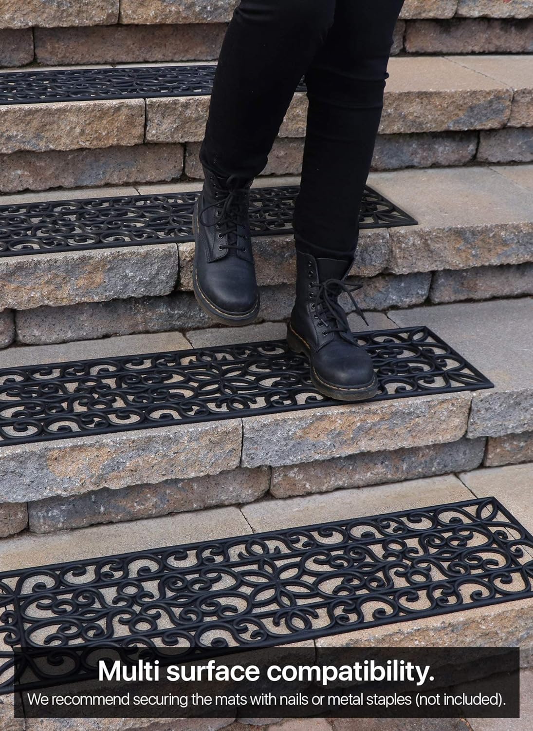 Non-Slip Rubber Stair Treads Mats with Iron Design