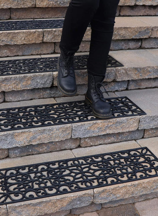 Non-Slip Rubber Stair Treads Mats with Iron Design